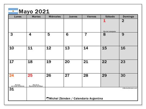 Calendario Mayo 2021 Argentina Michel Zbinden Es