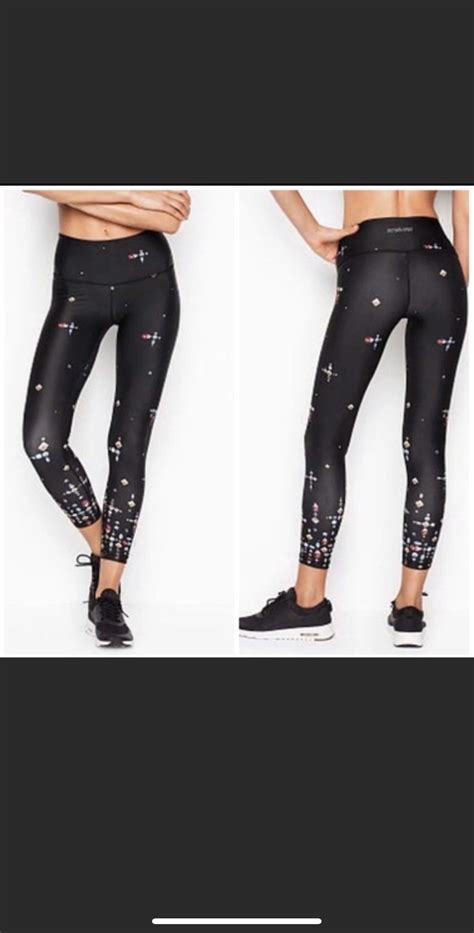 nwot victoria secret total knockout leggings color black with gem designs size medium inseam 7 8