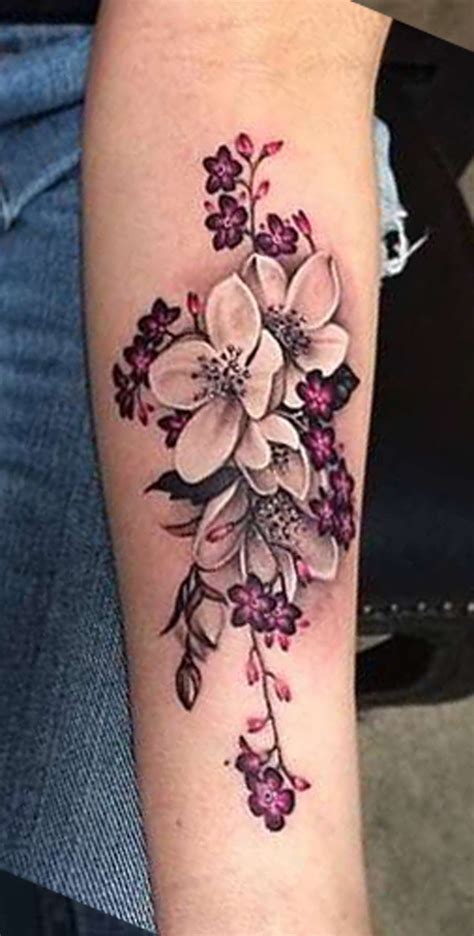 Colorful Tropical Flower Forearm Tattoo Ideas For Women Traditional Wild Floral Arm Tat