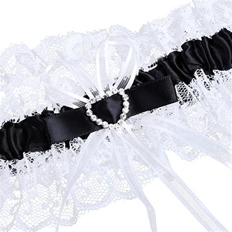 Feeshow Wedding Bridal Lace Garter Satin Crystal Heart Rhinestones Belt