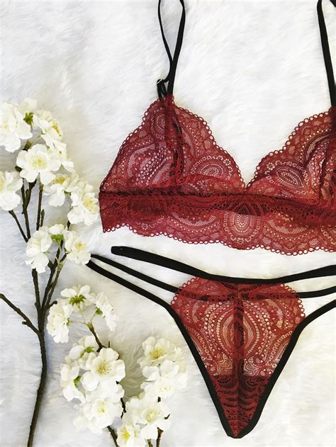 red see through panties sheer lingerie set red lace triangle etsy