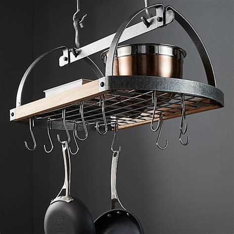 Pot racks are great when it comes to trying to save space. Enclume ® Hammered Steel/Wood Oval Ceiling Pot Rack ...