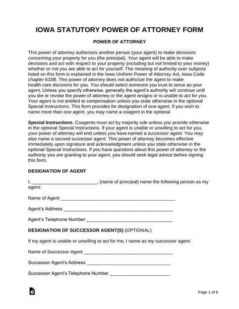 Free Iowa Power Of Attorney Forms 9 Types Pdf Word Eforms