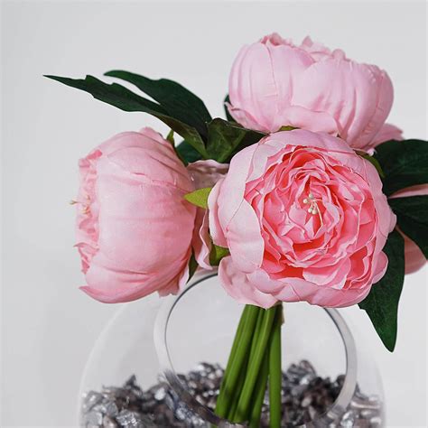 10 Pink Silk Peony Bouquet Artificial Flowers Wedding Etsy Pink