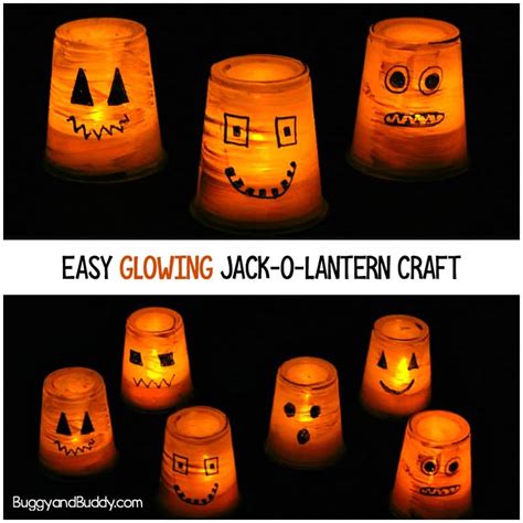 Easy Glowing Jack O Lantern Craft For Kids Using A Plastic Cup Buggy