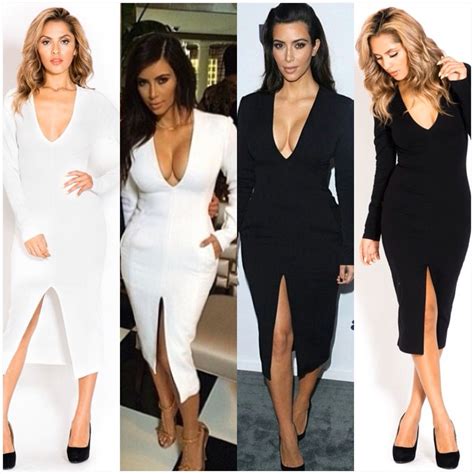 Kim Kardashian Long Sleeve Bodycon Pencil White Celebrity Evening