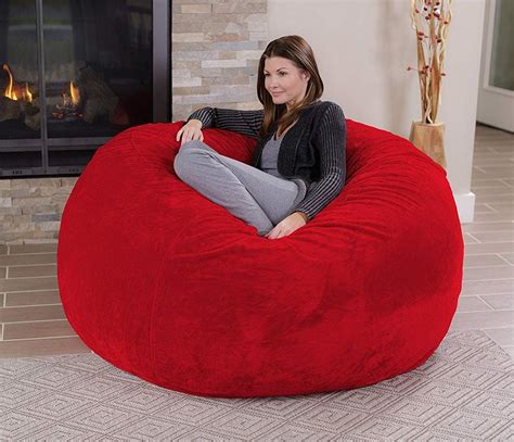 Luxury Xxxl Bean Bag Red Soft Fur For Adults Bean Bag Cover Only Big Bean Bag Stylish Bean Bag