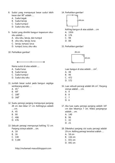 Soal Matematika Kelas 3 Sd Luas Dan Keliling Persegi Dan Persegi