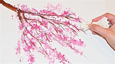 Cherry Blossom Tree Q Tip Acrylic Painting Technique Beginners