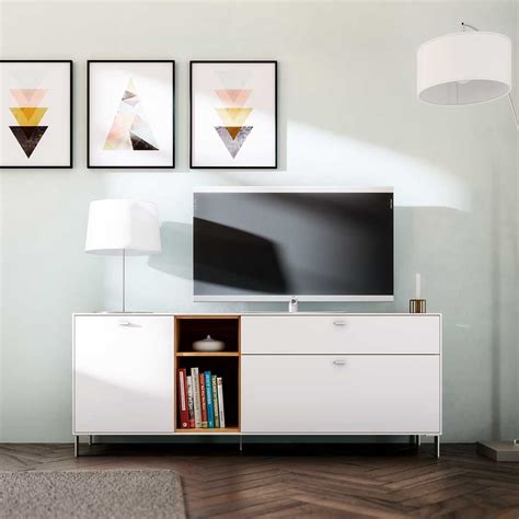 160 cm breit, mit 2 türen und 2 offenen fächern in der mitte. TV Schrank in Weiß und Eiche modern Jetzt bestellen unter ...