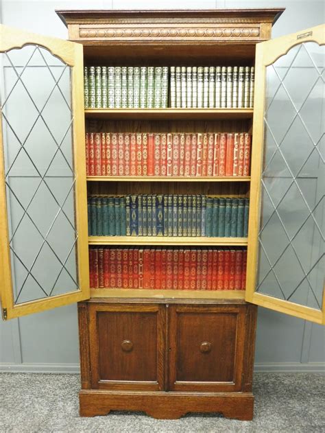 Oak Bookcase With Leaded Glass Doors 639284 Uk