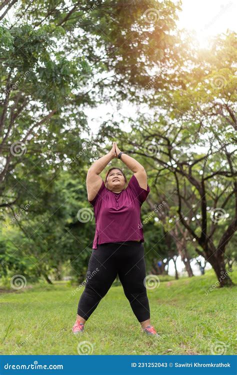 Asian Fat Woman Workout Outdoors Exercising In Park Stock Image Image Of Concept Nature