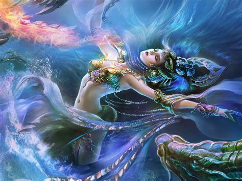Fantasy girl-water and fire dragon-jewelry-crown-art Wallpaper HD ...
