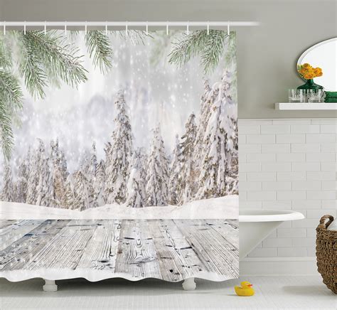 Winter Shower Curtain Abstract Christmas Theme With Snow Covered