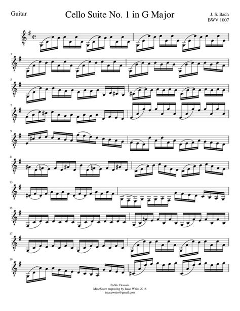 Bach Cello Suite No 1 In G Major For Guitar Sheet Music For Guitar Solo