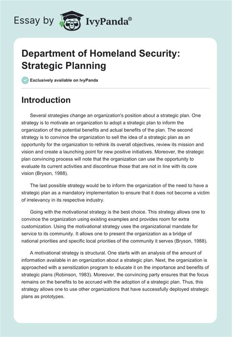 Department Of Homeland Security Strategic Planning 991 Words Essay