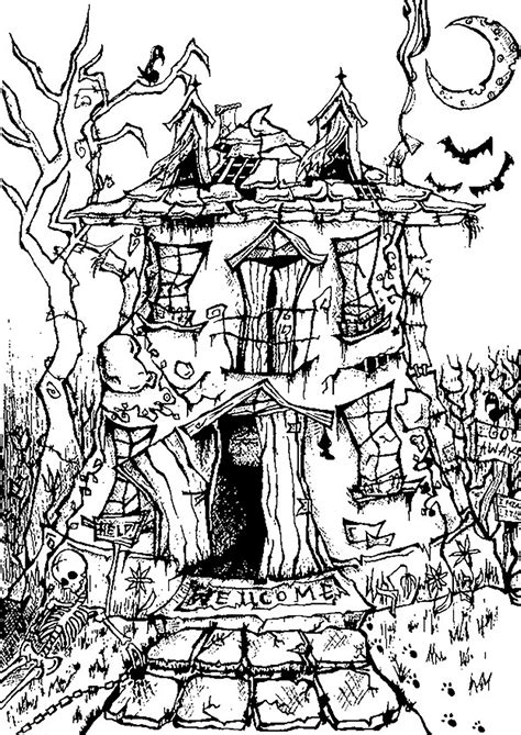 Children of all ages will have fun coloring these halloween themed pages of bats, ghosts, children dressed up for trick or treating, witches and 2) click on the coloring page image in the bottom half of the screen to make that frame active. Halloween haunted house - Halloween Adult Coloring Pages
