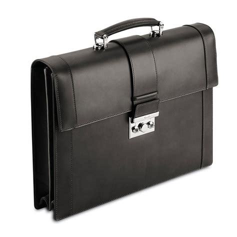 Pineider Power Elegance Mens Black Leather Briefcase Double Gusset