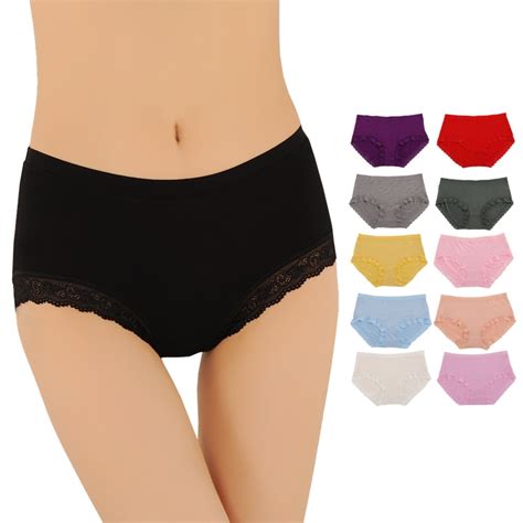 free shipping ladies sexy bamboo fibre mid waist panties lace modal breathable 100 cotton