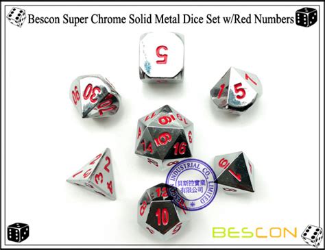 Bescon Heavy Duty Shiny Chrome Metal Dice Set Of 7 Solid Metallic