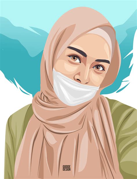 Vector Vexel Of Hijab Girl Wearing A Mask Illustration Art Girl