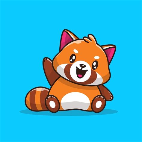 Cute Red Panda Icon Illustration Flat Cartoon Style Premium Vector