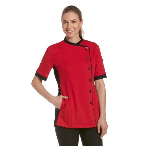 Women S Slim Short Sleeve Stretch Performance Crossover Chef Coat Cw5881 Chefwear