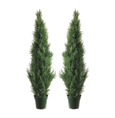 Cintbllter Two 4 Foot Outdoor Artificial Cedar Topiary Trees Uv Rated