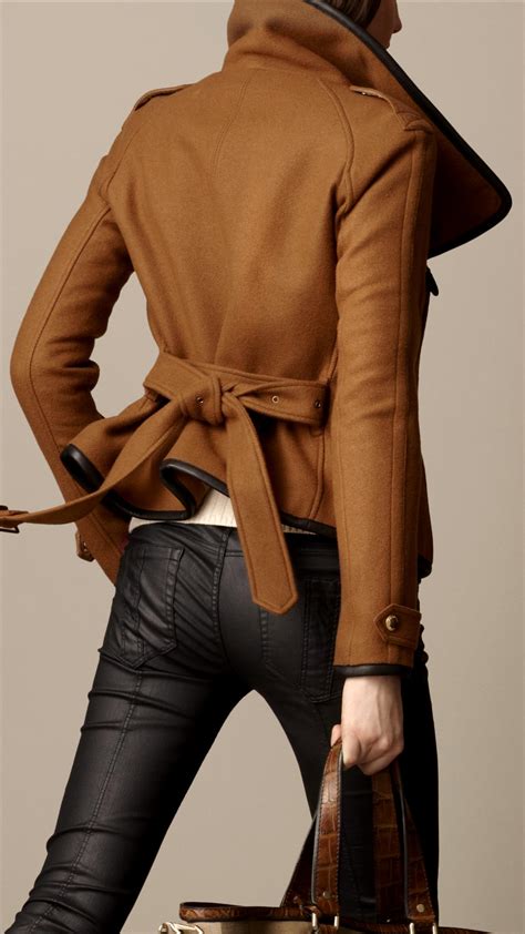 An outer covering or casing, especially: Lyst - Burberry Leather Trim Blanket Wrap Jacket in Brown