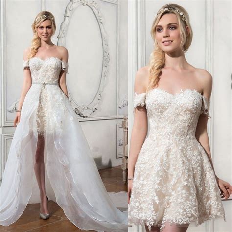 short lace wedding dresses detachable train new bridal gowns custom made 2 26w c… short lace