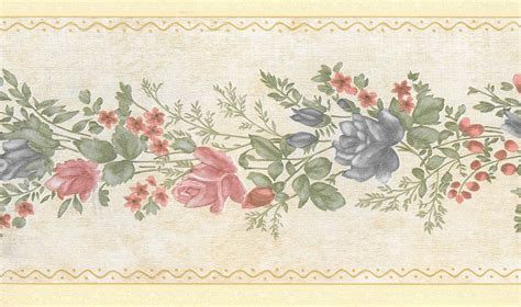 Prepasted Wallpaper Border Floral Pink Red Blue Blooming Roses On