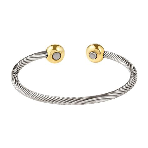 All Stainless Steel 2 Tone Cable Magnetic Therapy Bracelet