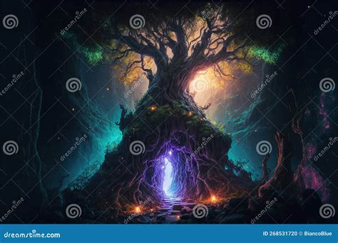 Sacred Fantasy Tree of Life with Afterlife Portal Gate Leading To