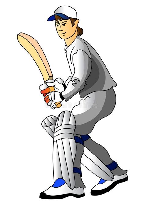 Hand Drawn Sketch Of Cricket Player In Black Isolated On White