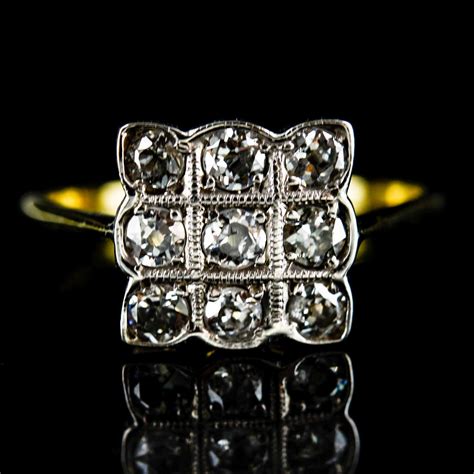 Edwardian 18ct Yellow Gold Diamond Square Cluster Ring 2 07 000180