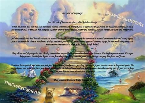 Rainbow Bridge Poem Pet Cats And Dogs Loss Memorial Bereavement Colour