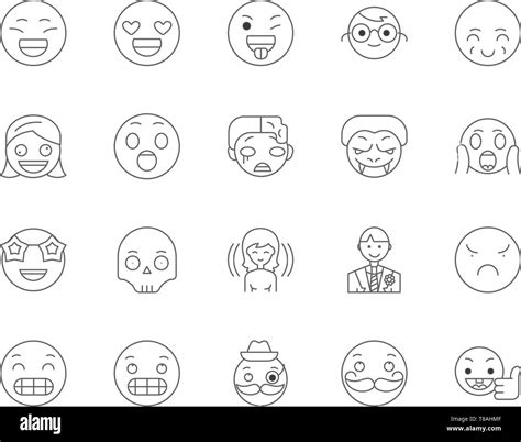 Faces And Emotions Line Icons Signs Vector Set Outline Illustration