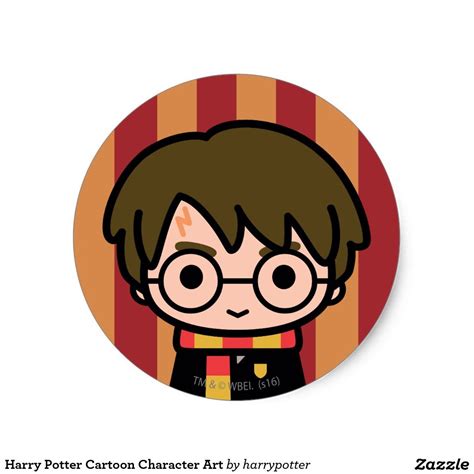 Harry Potter Cartoon Character Art Classic Round Sticker Harry Potter Cartoon
