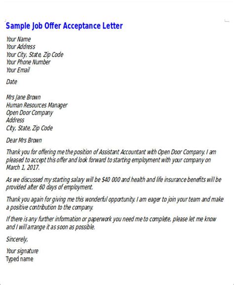 Free Sample Formal Job Offer Letter Templates In Ms Word Pdf