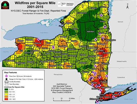 Map Of Wildfires As Reported By Nys Forest Rangers And Fire Departments Nys Dept Of