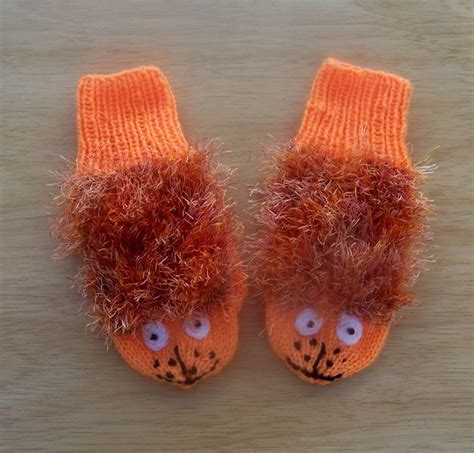 Hand Knitted Mittens In 100 Acrylic Its Lovely Orange Colour Size