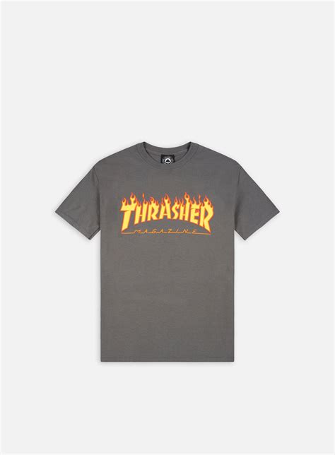 Thrasher Flame Logo T Shirt Men Charcoal Grey Graffitishop