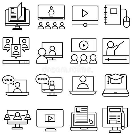 Online Learning Icon Vector Set Webinar Illustration Sign Collection