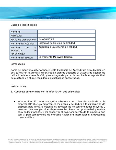 Unidad 4 Informe De Auditoriadocx Auditoria Calidad Comercial Images