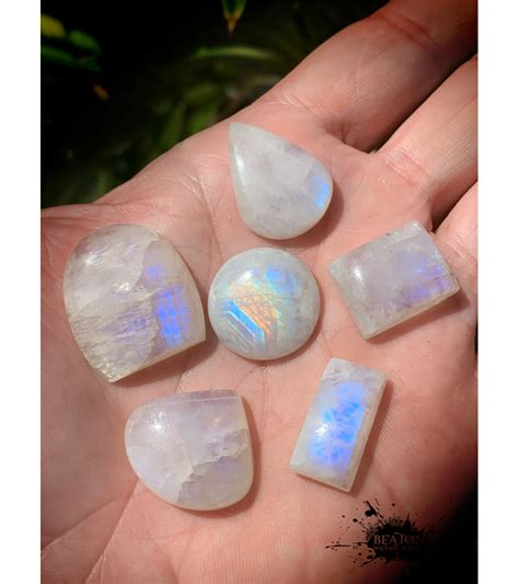 Natural Polished Rainbow Moonstone Stone Cabochon Lot 5 Pieces Beaton