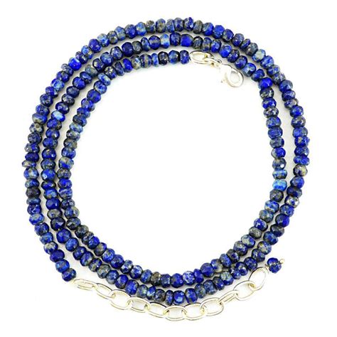 Gemsmore Blue Lapis Lazuli Necklace Natural Faceted Round Shape Beads