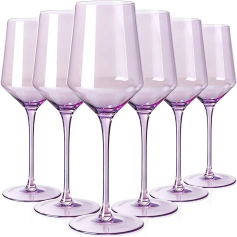 Physkoa Purple Wine Glasses Set Of 6 Crystal Colored Wine Glasses With Long Stem