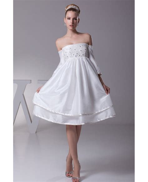 And its white floral lace is perfect for a simple wedding. Off The Shoulder Short Wedding Dresses With Sleeves Floral ...