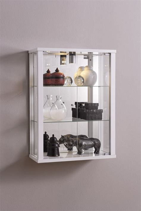 Entry Plus 2 Door Wall Mounted Lockable Glass Display Cabinet In Wood