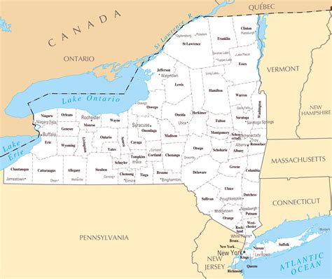 Large Administrative Map Of New York State New York State Large